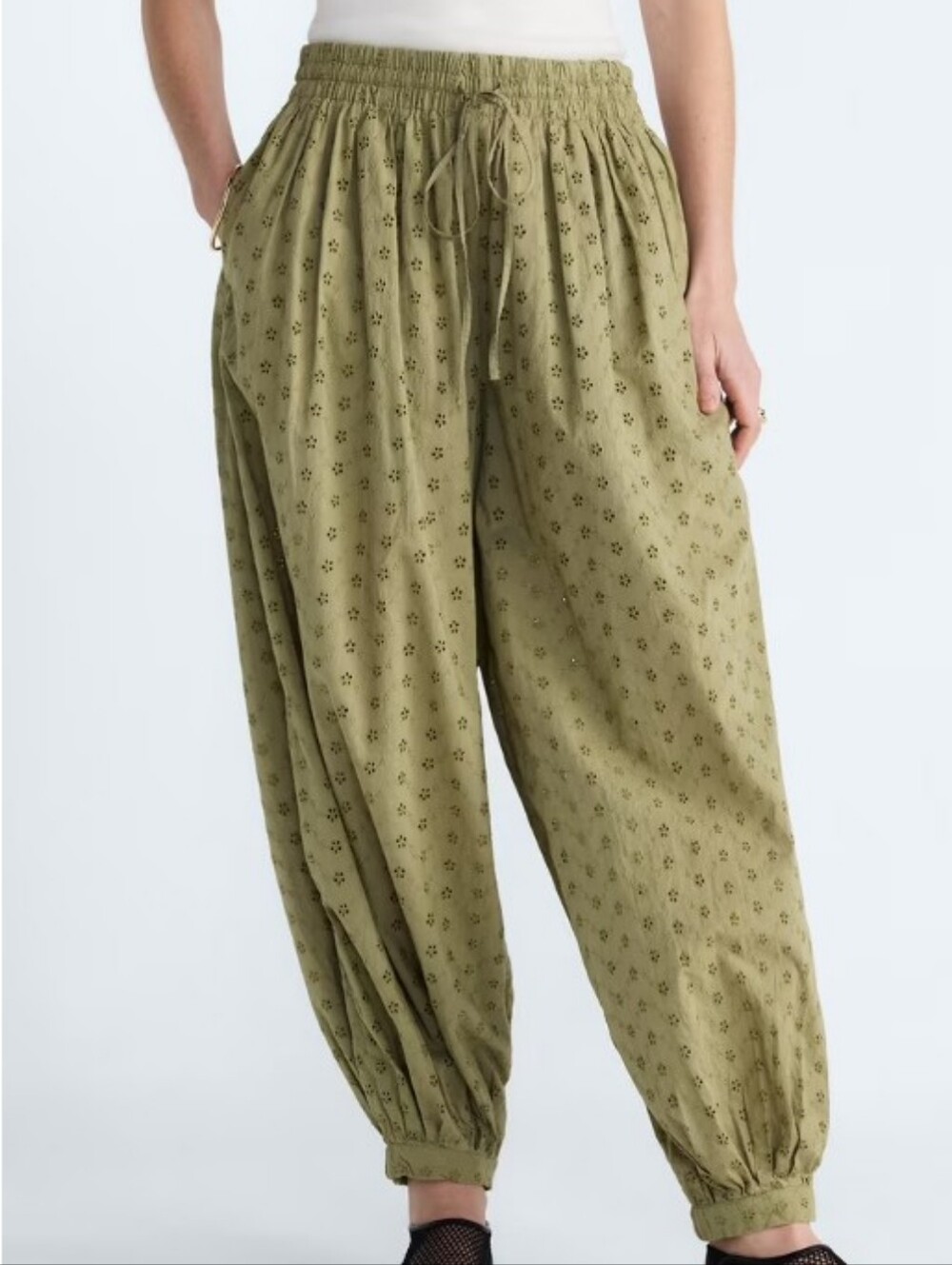 Scoop Eyelet Harem Cotton Pants